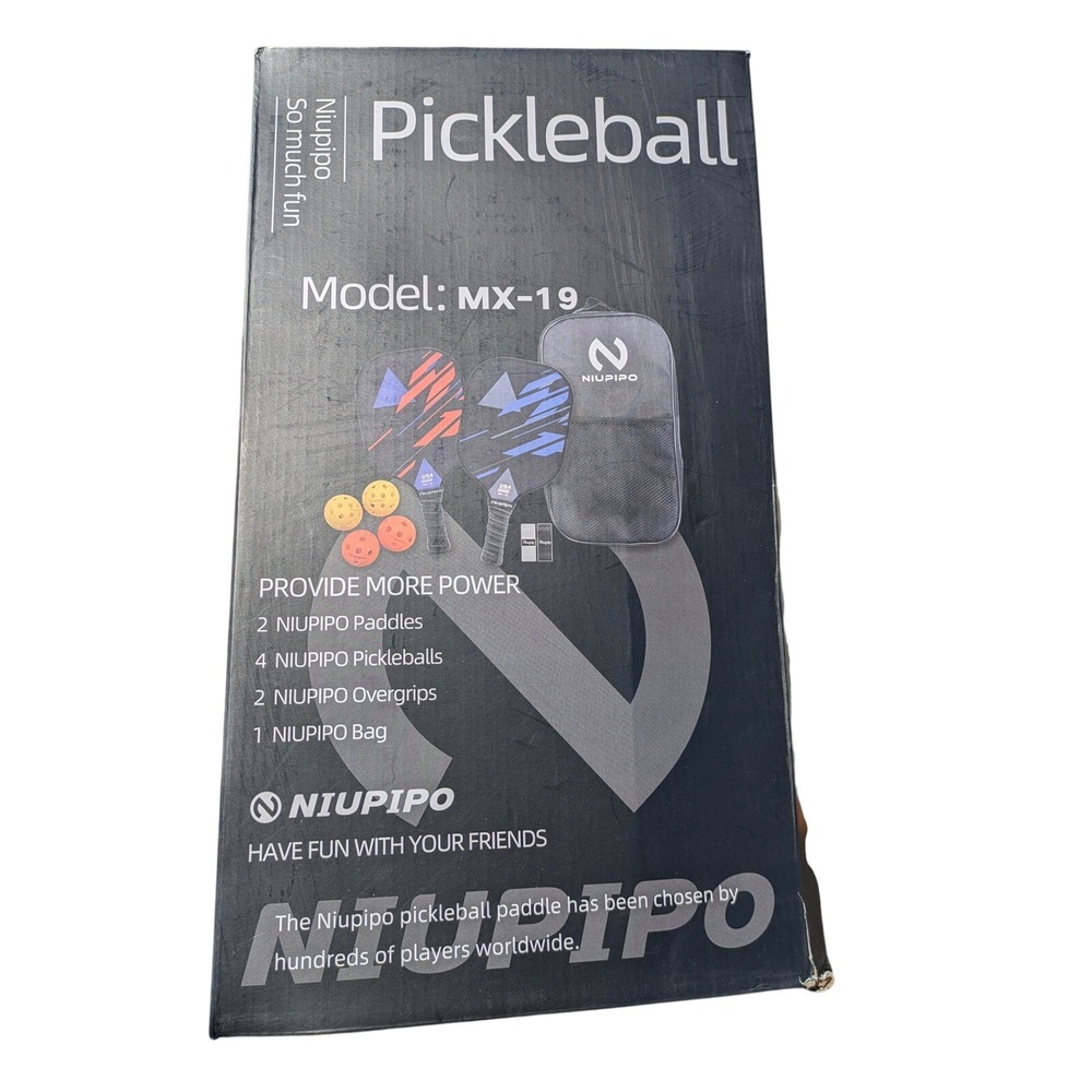 Niupipo MX-19 Pickleball Paddle Set 2 Fiberglass Paddles 4 Balls Bag USAPA New